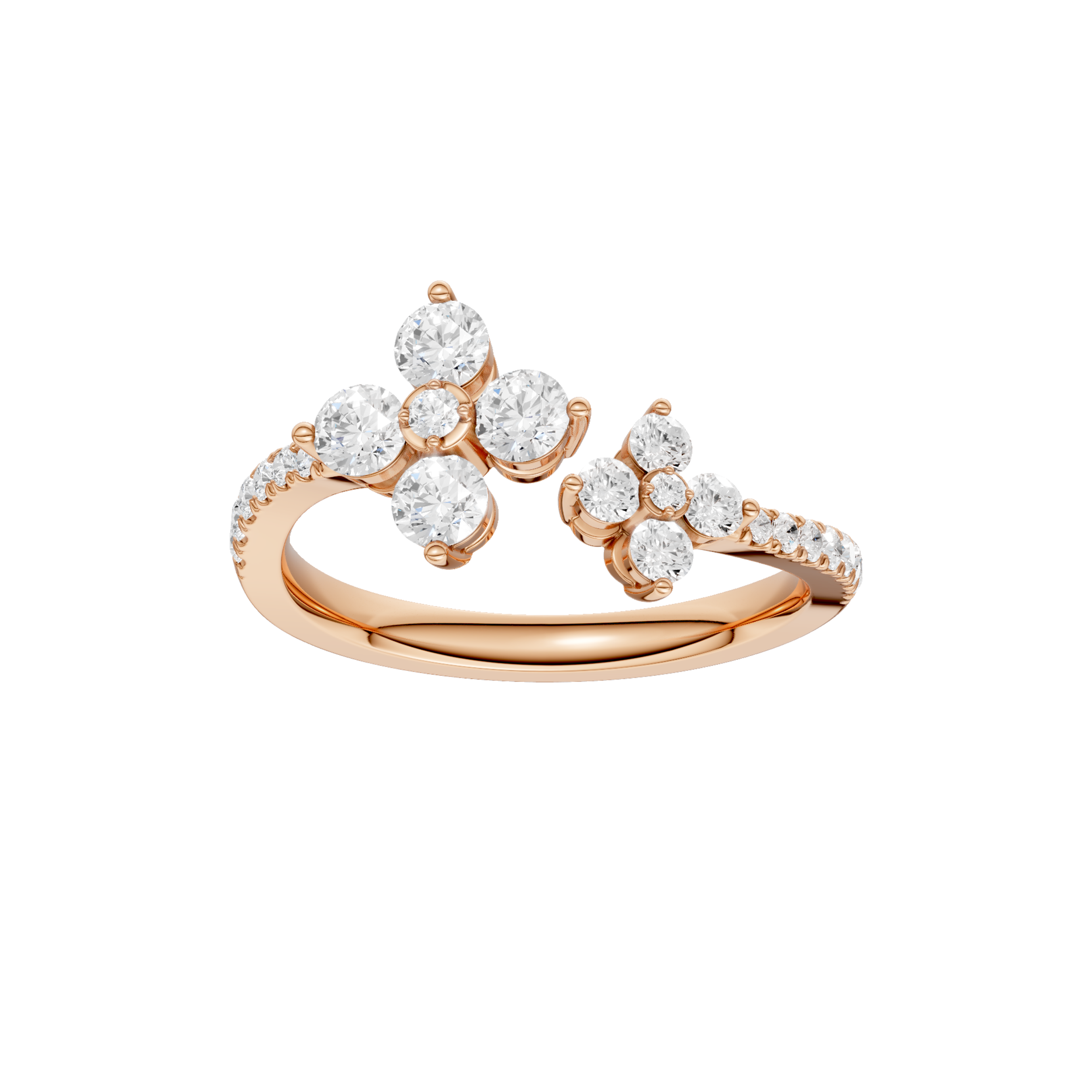 Flower Petals Diamond Cuff Ring(Round)
