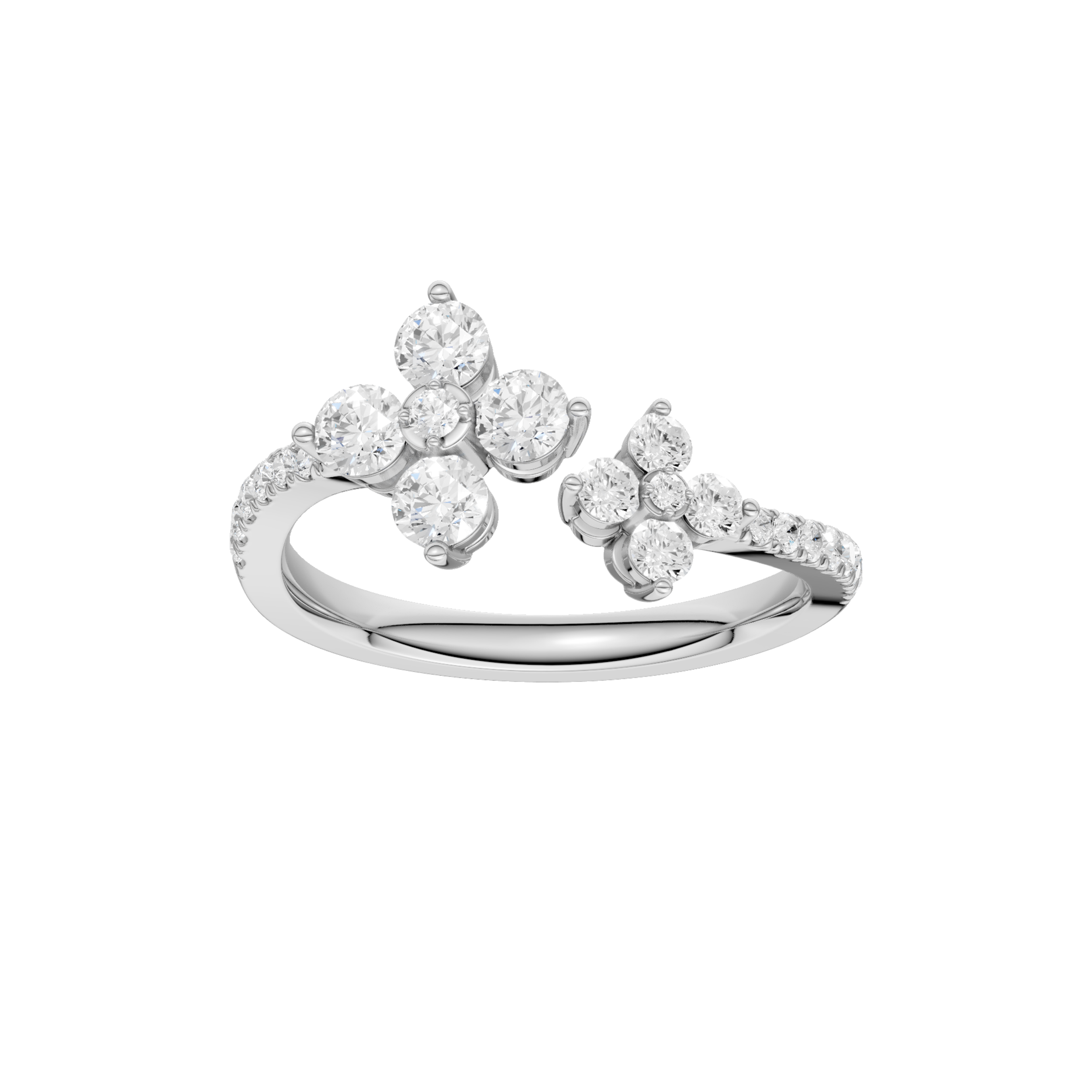 Flower Petals Diamond Cuff Ring(Round)