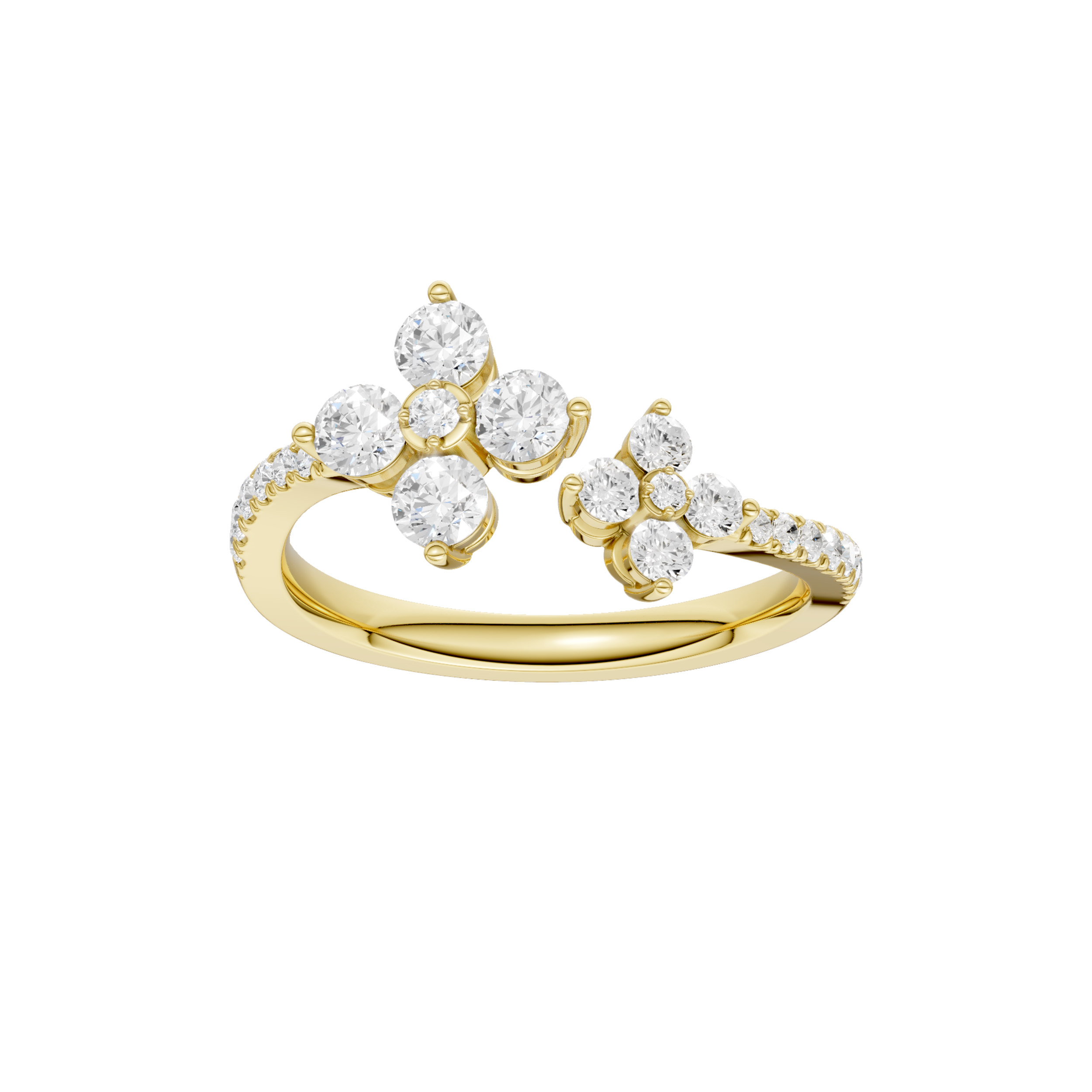 Flower Petals Diamond Cuff Ring(Round)