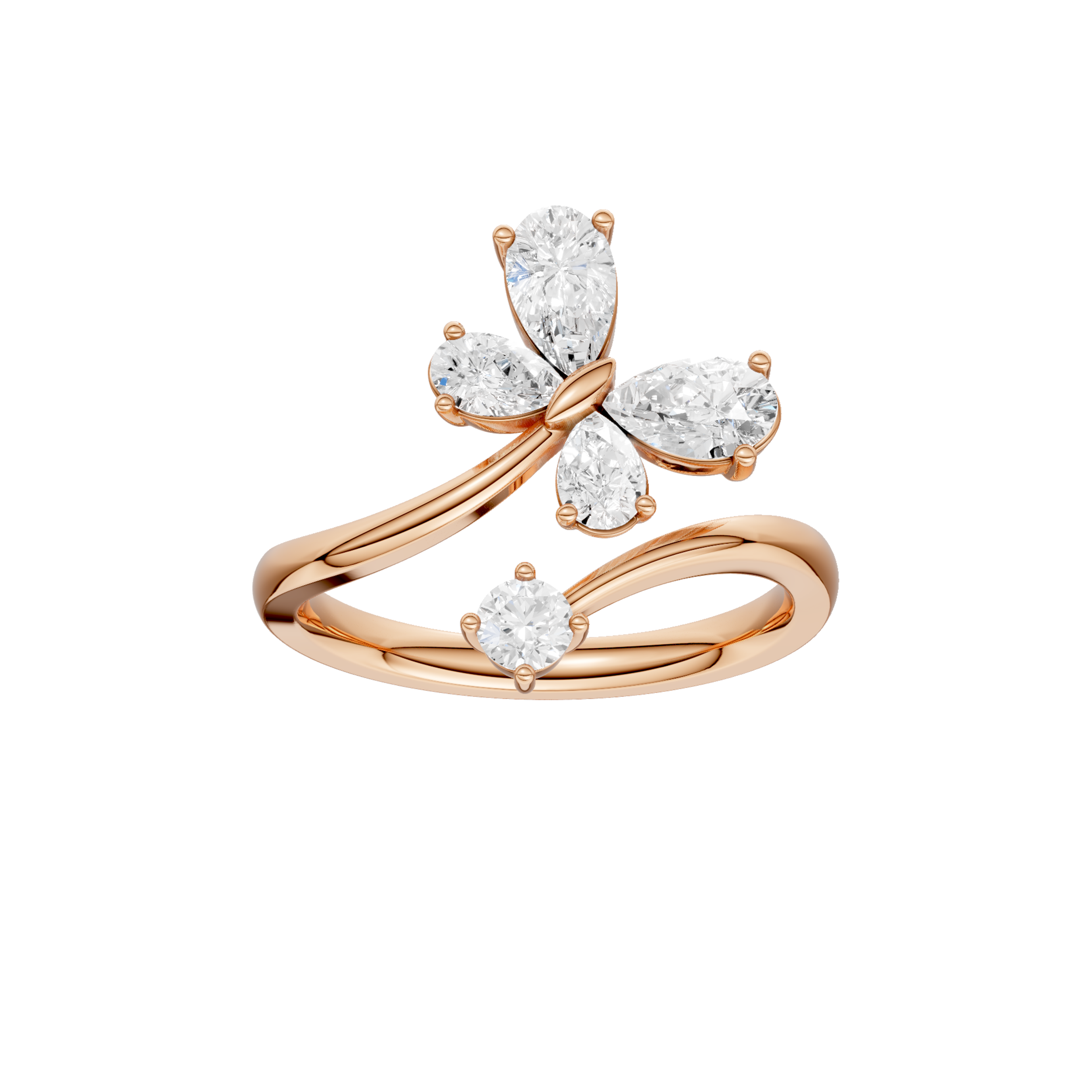 Butterfly Bypass Diamond Ring(Pear)