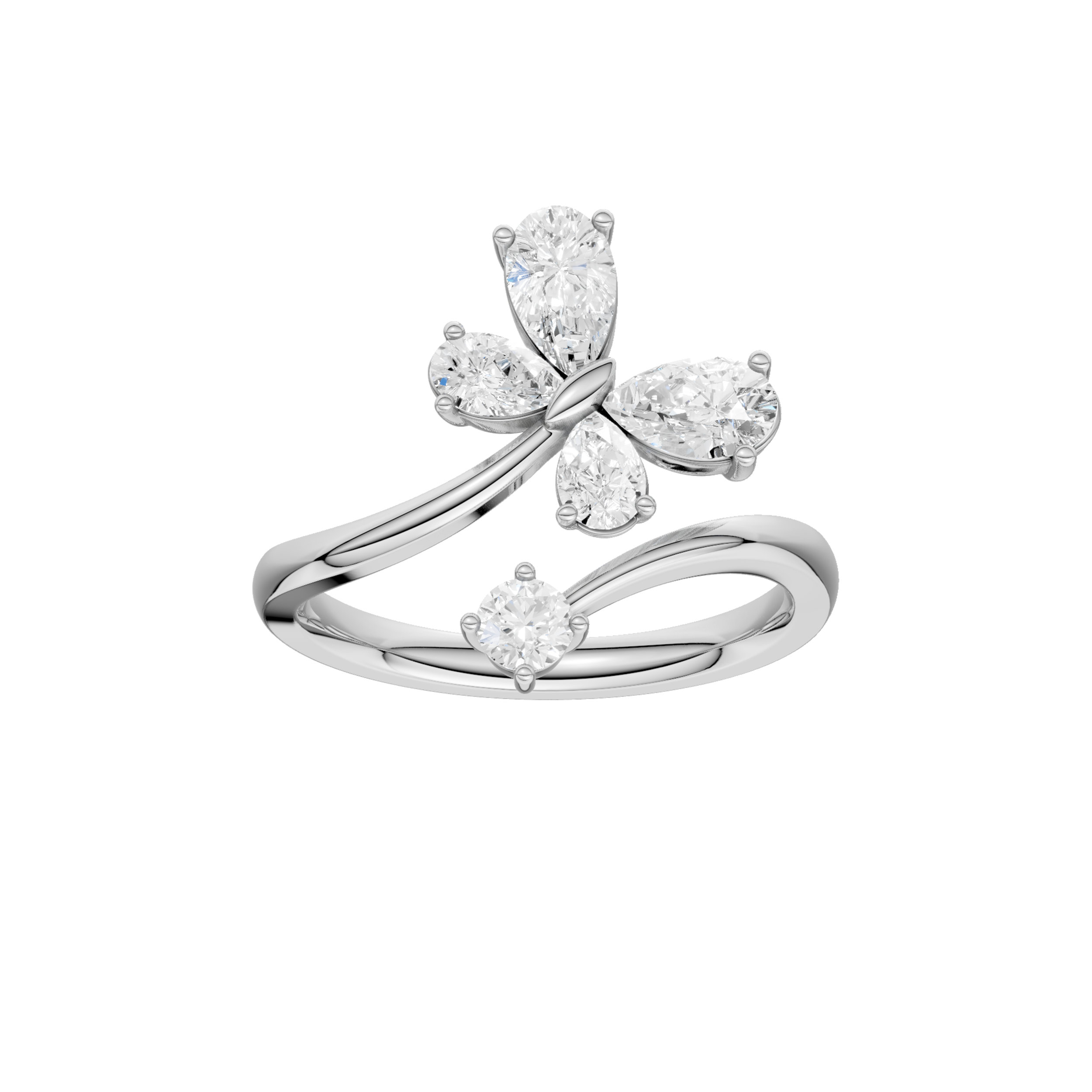 Butterfly Bypass Diamond Ring(Pear)