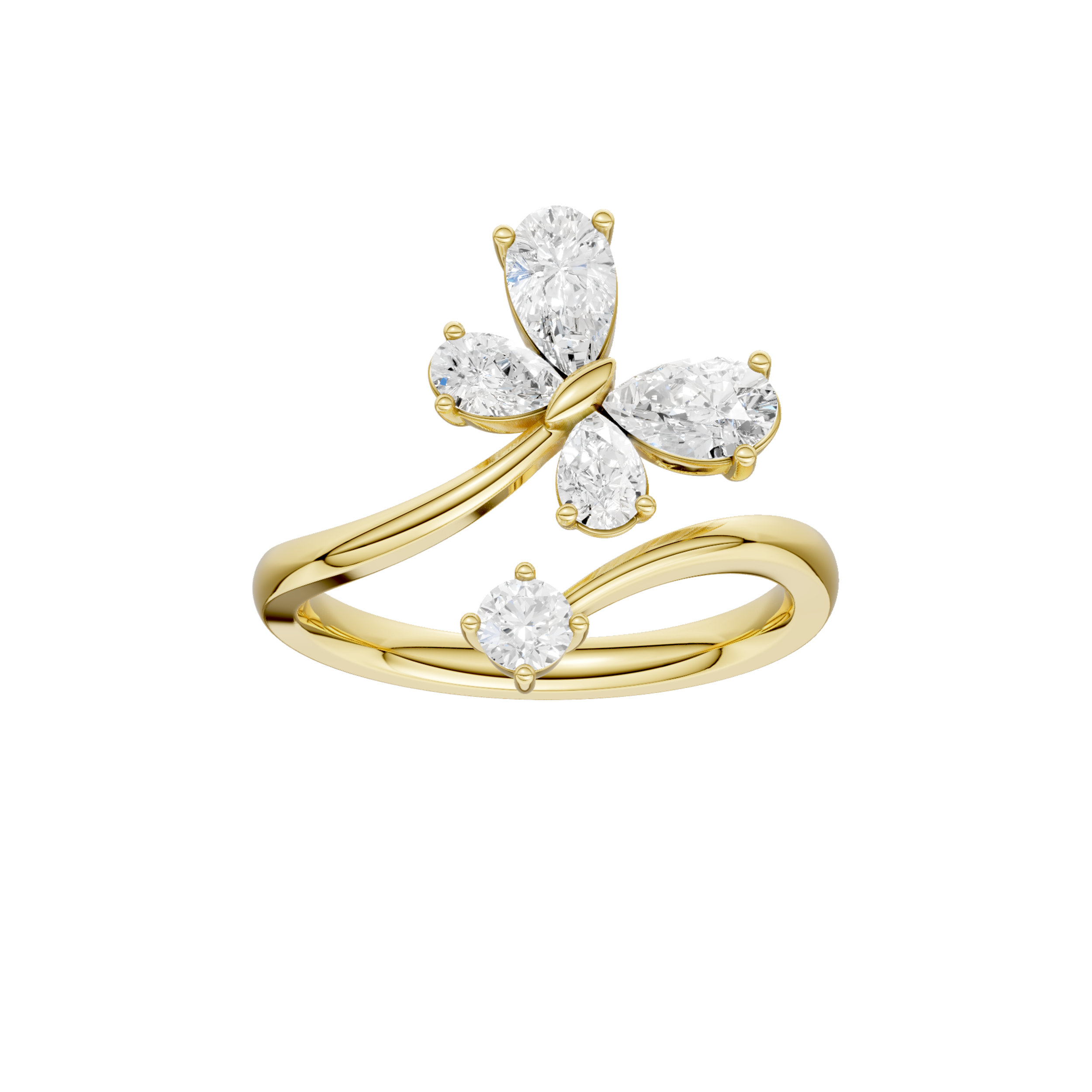 Butterfly Bypass Diamond Ring(Pear)