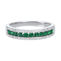 Front View 14K White Gold 3 Row Multi-Channel Diamond & Emerald Band