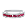 Front View 14K White Gold 3 Row Multi-Channel Diamond & Ruby Band