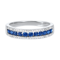 Front View 14K White Gold 3 Row Multi-Channel Diamond & Sapphire Band