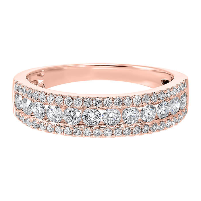 14KT Pink Gold & Diamond 3 Row Fashion Ring
