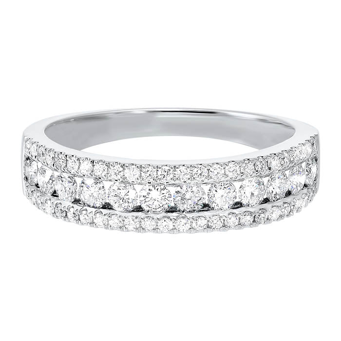 14KT White Gold & Diamond Classic Book 3 Row Fashion Ring  - 1/2 ctw