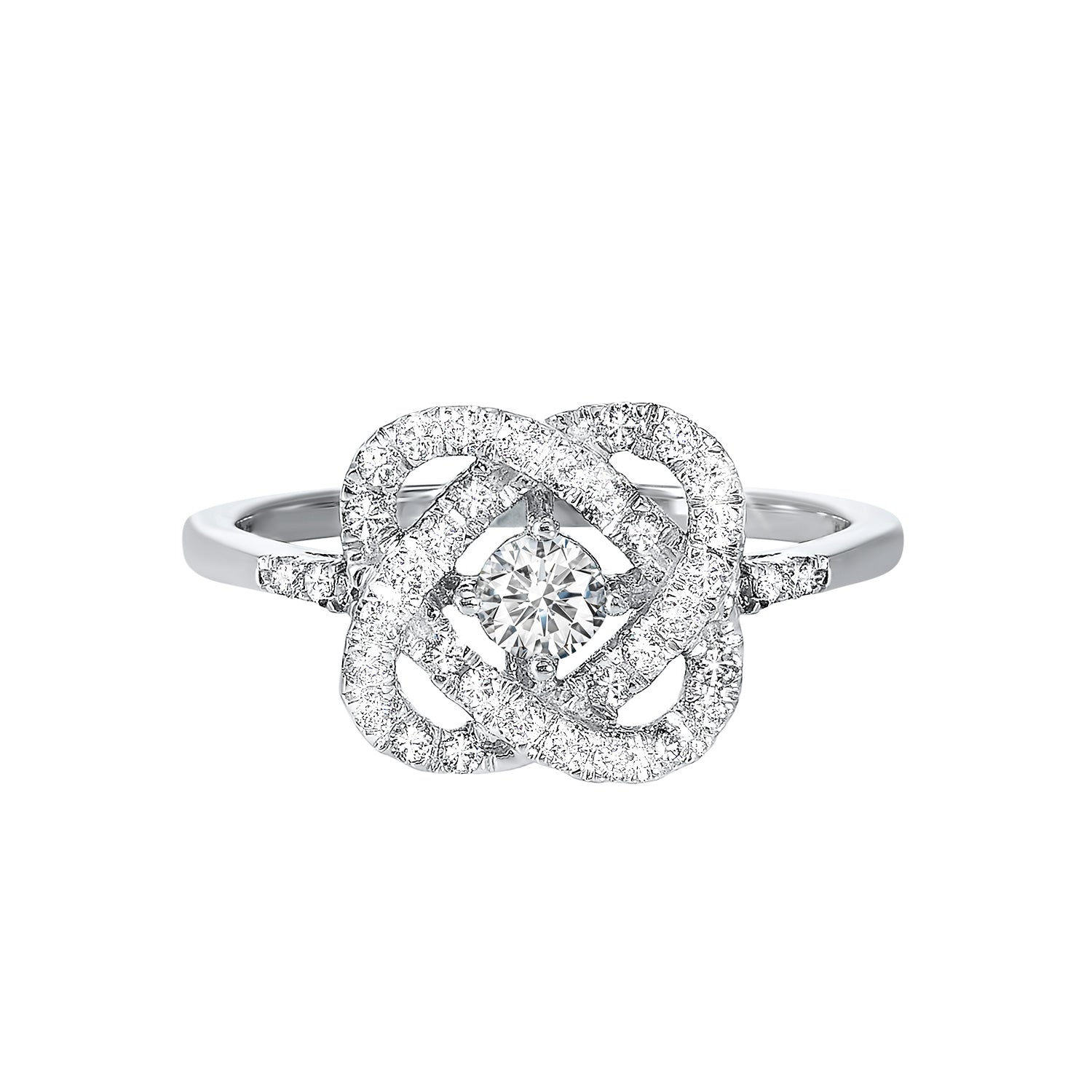 14k White Gold Double Heart Diamond Ring front view