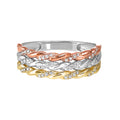 Front View  Diamond Triple Rope Tri-Color Gold Stacked Band