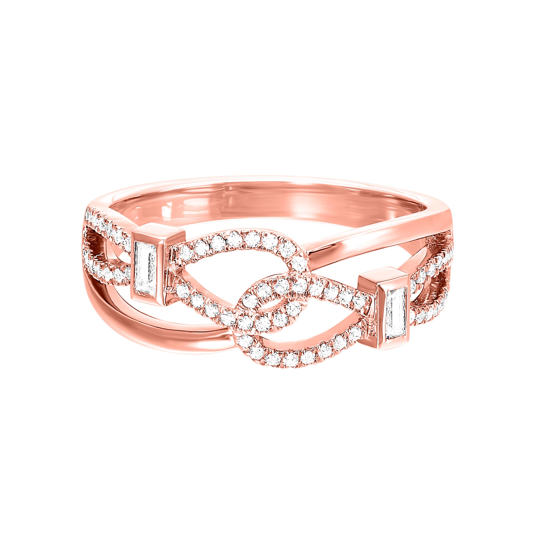 Front View 14k Rose Gold Diamond Buckle Ring
