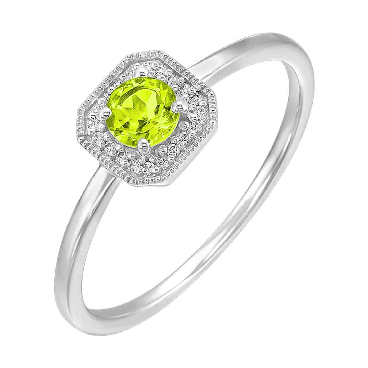 10k White Gold .42ct Peridot and .08ct Diamond Ring