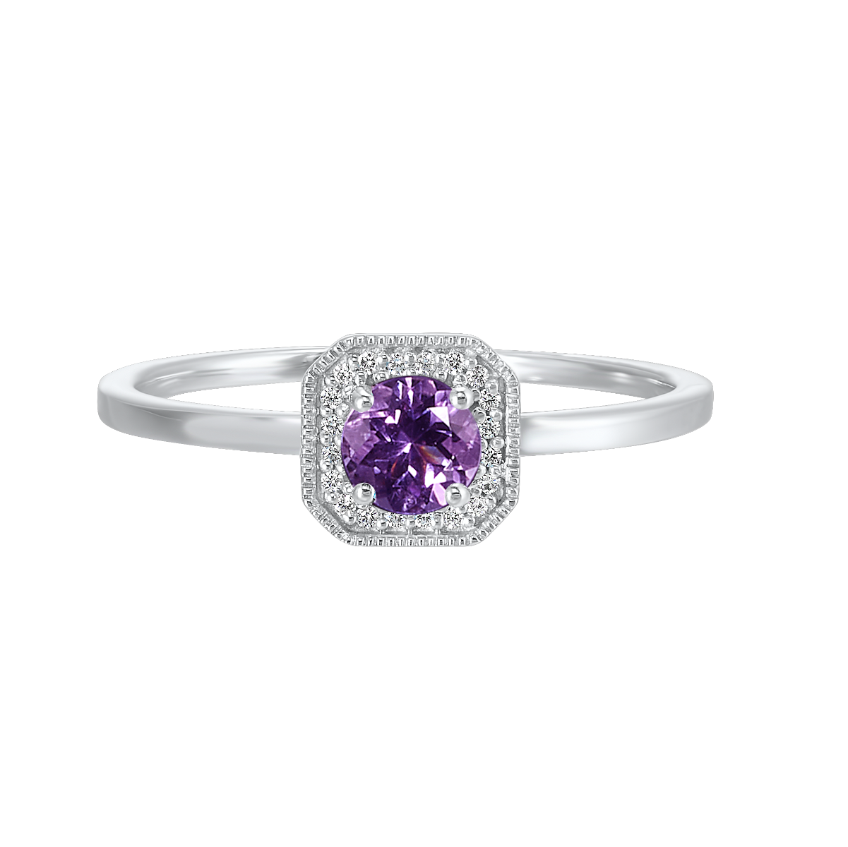 White Gold Diamond Amethyst Ring .08tgw .375ctw