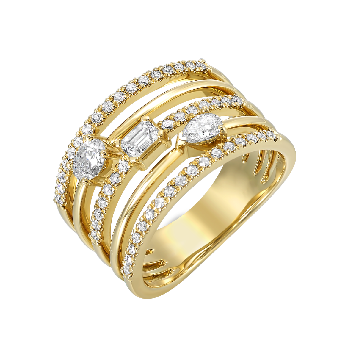 Multi-Band Diamond Ring Stack in Yellow Gold - .75 CTW
