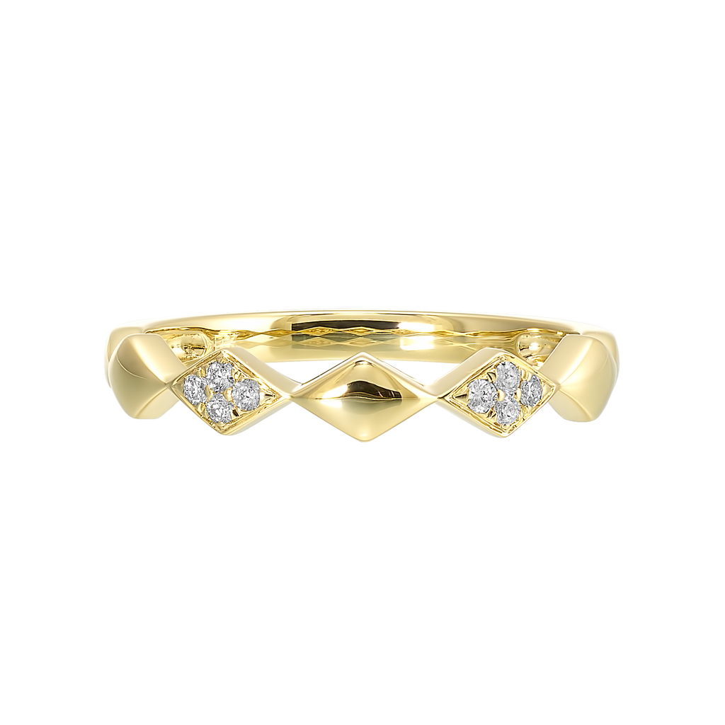 14K Yellow Gold Diamond Geometric Chevron Band
