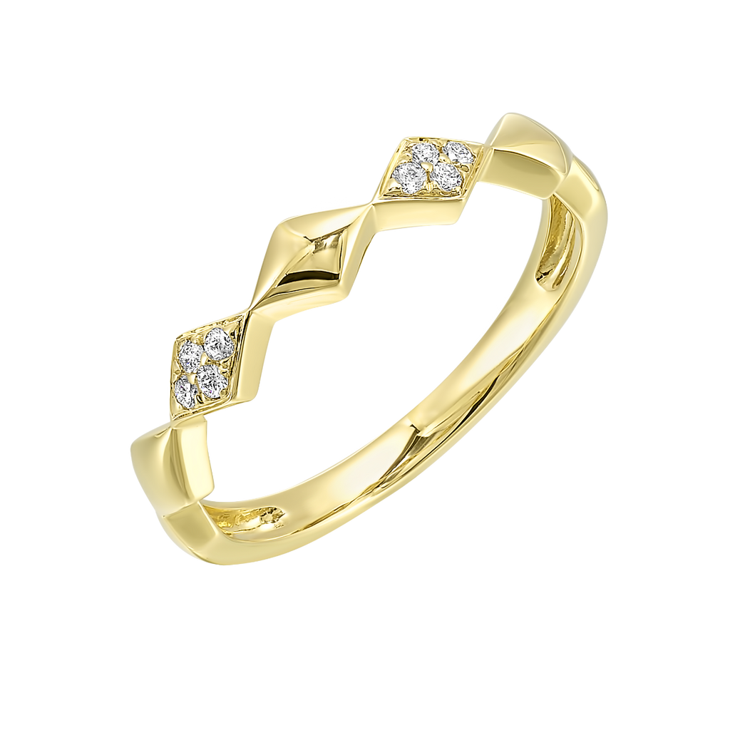 14K Yellow Gold Diamond Geometric Chevron Band