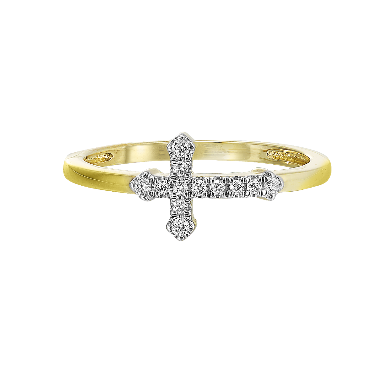 Radiant Cross 14k Yellow Gold Diamond Ring