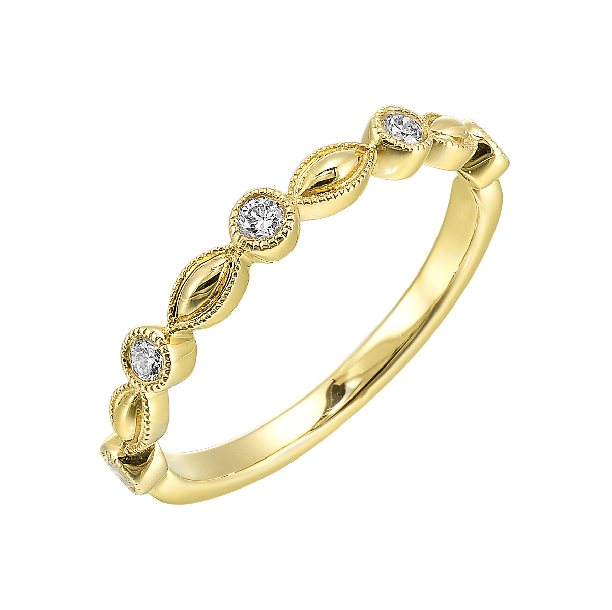 14K Yellow Gold Vintage-Inspired Milgrain Diamond Band