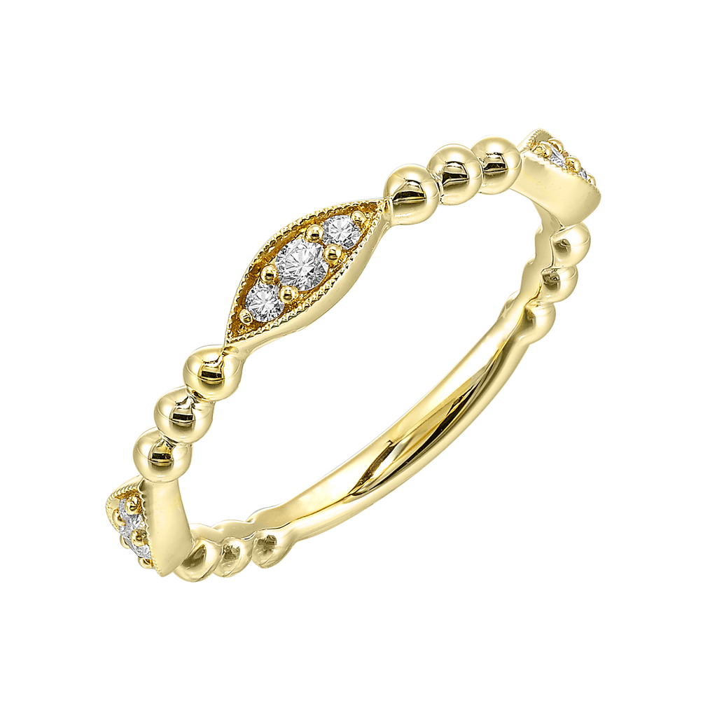 14K Yellow Gold Diamond Marquise Beaded Band