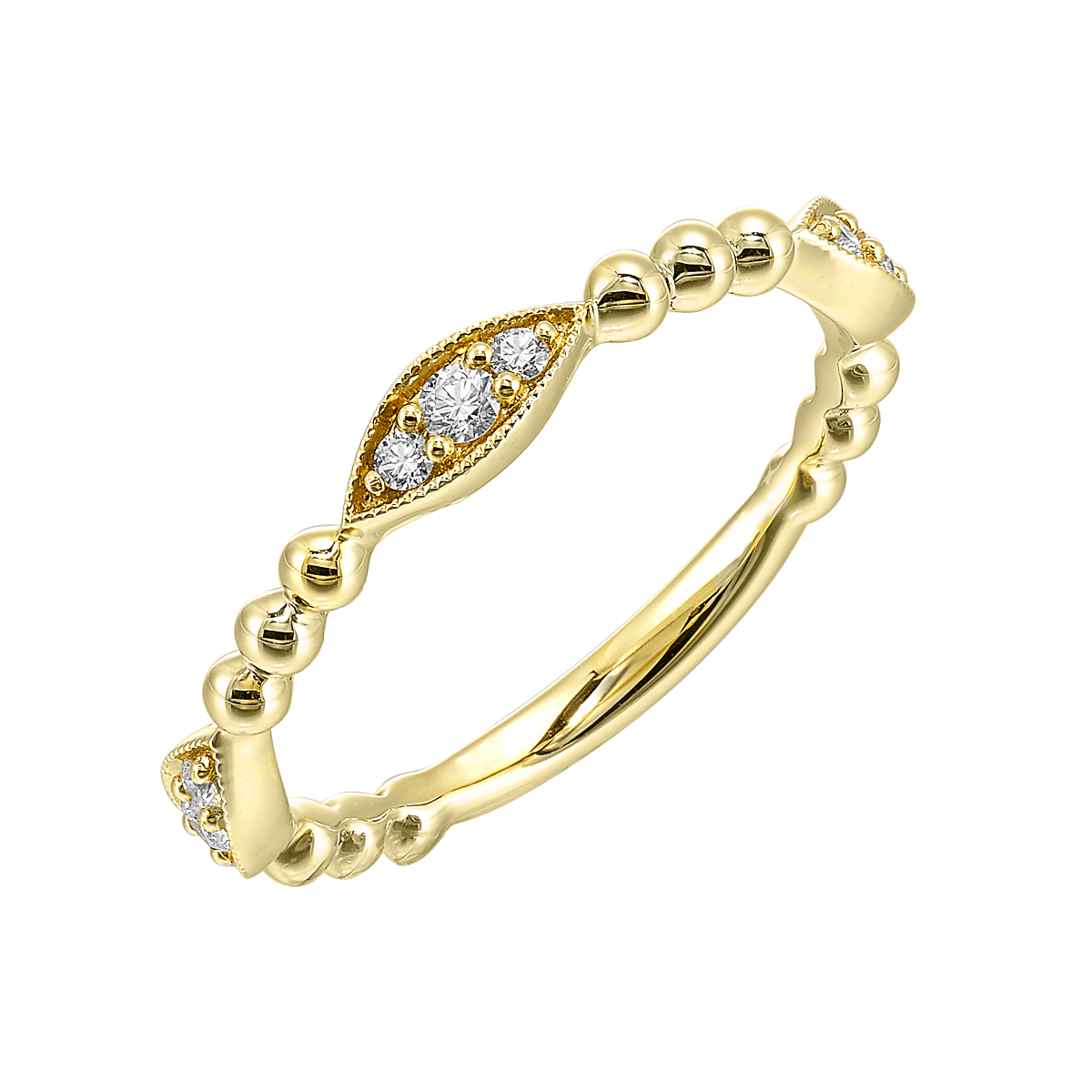 14K Yellow Gold Diamond Marquise Beaded Band