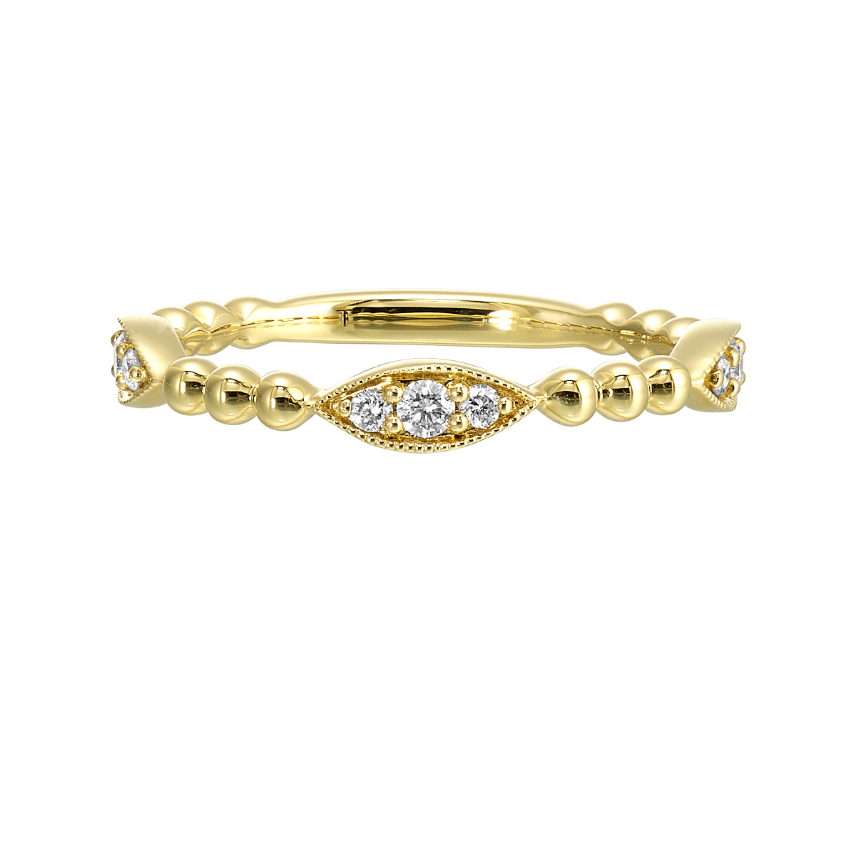14K Yellow Gold Diamond Marquise Beaded Band