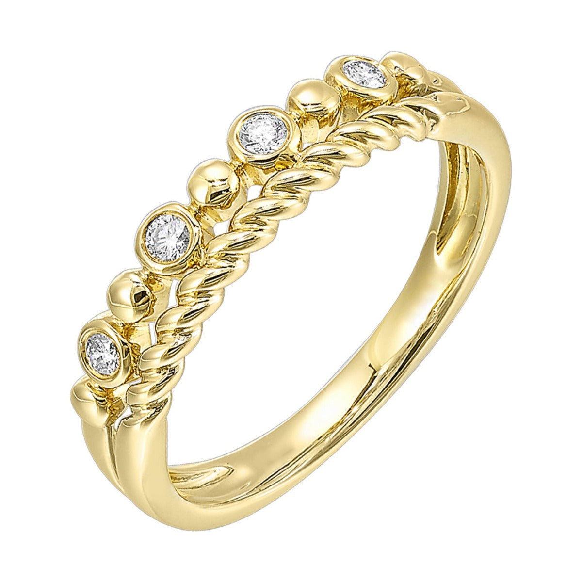 14K Yellow Gold Diamond Rope Ring