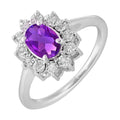 Silver Amethyst and Diamond Halo Ring