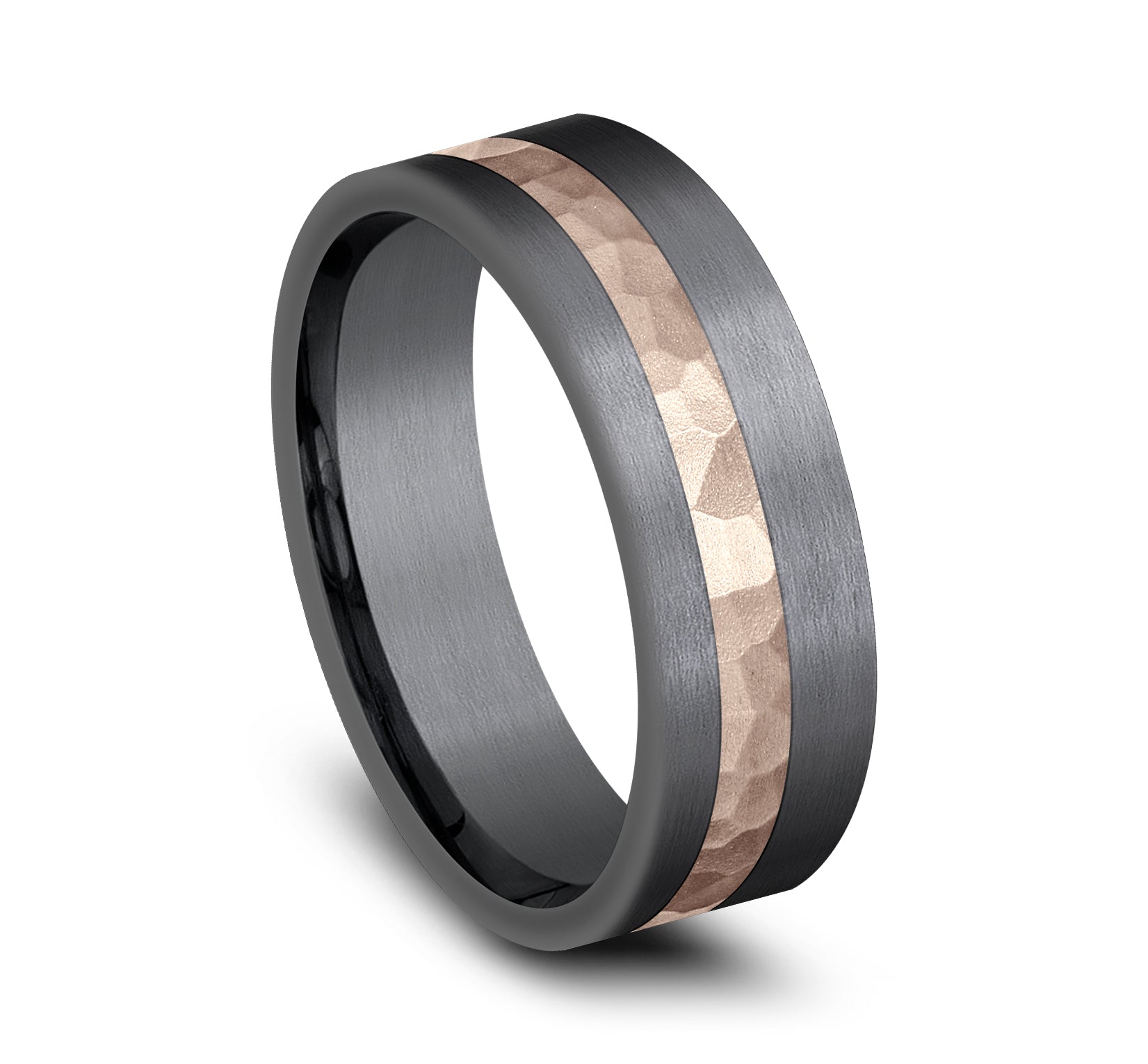 THE STRYKER 7mm, Darkened Tantalum and 14K Rose Gold, Hammer finished offset stripe