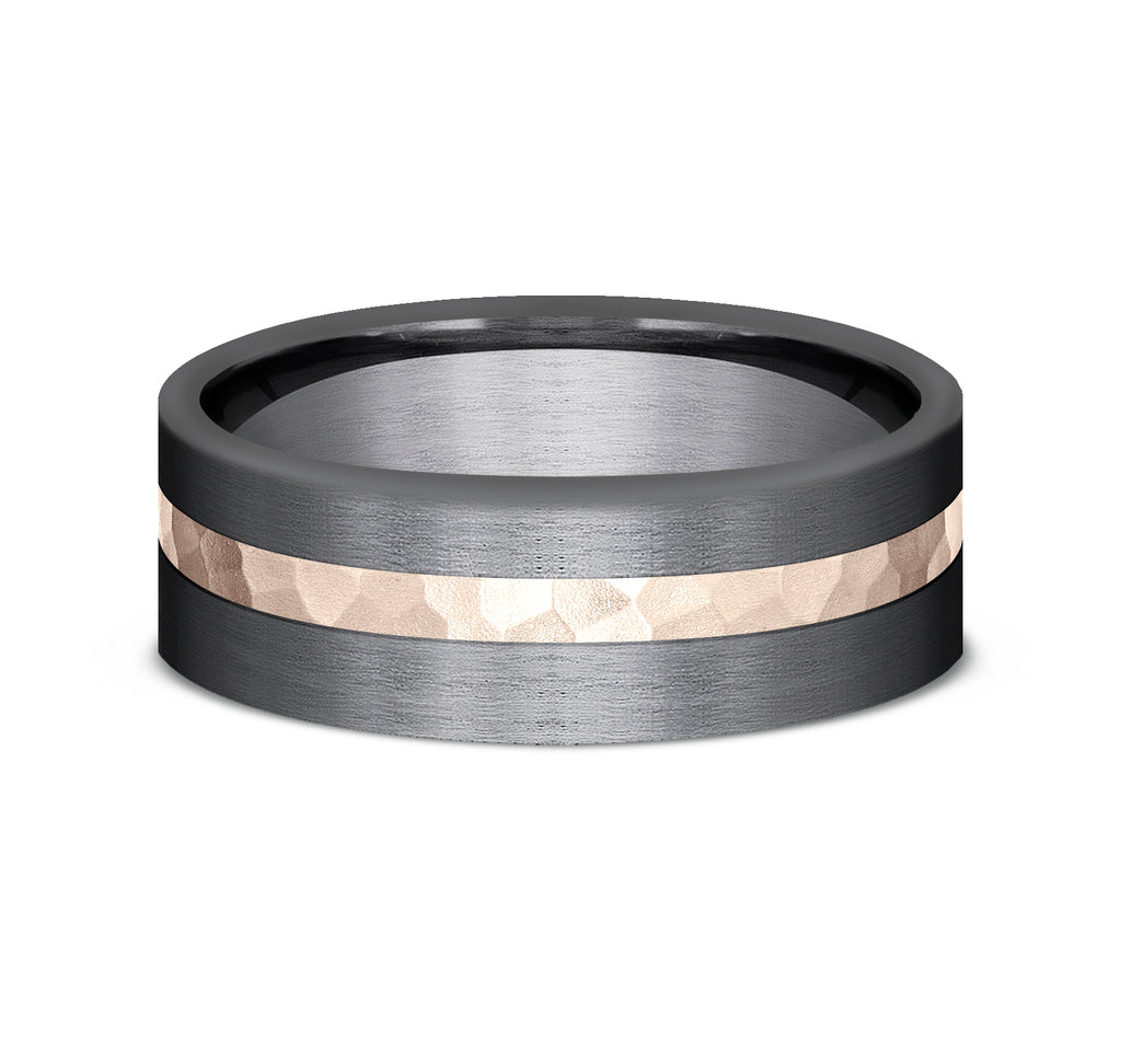 THE STRYKER 7mm, Darkened Tantalum and 14K Rose Gold, Hammer finished offset stripe