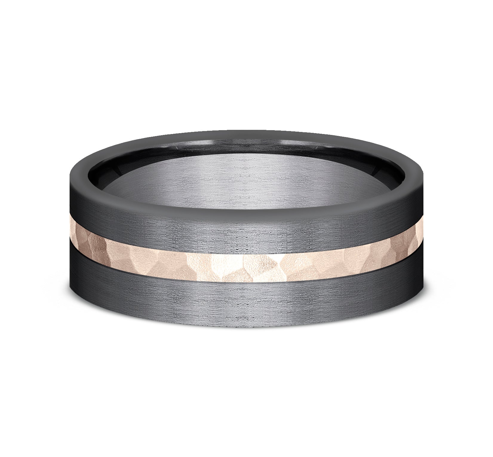 THE STRYKER 7mm, Darkened Tantalum and 14K Rose Gold, Hammer finished offset stripe