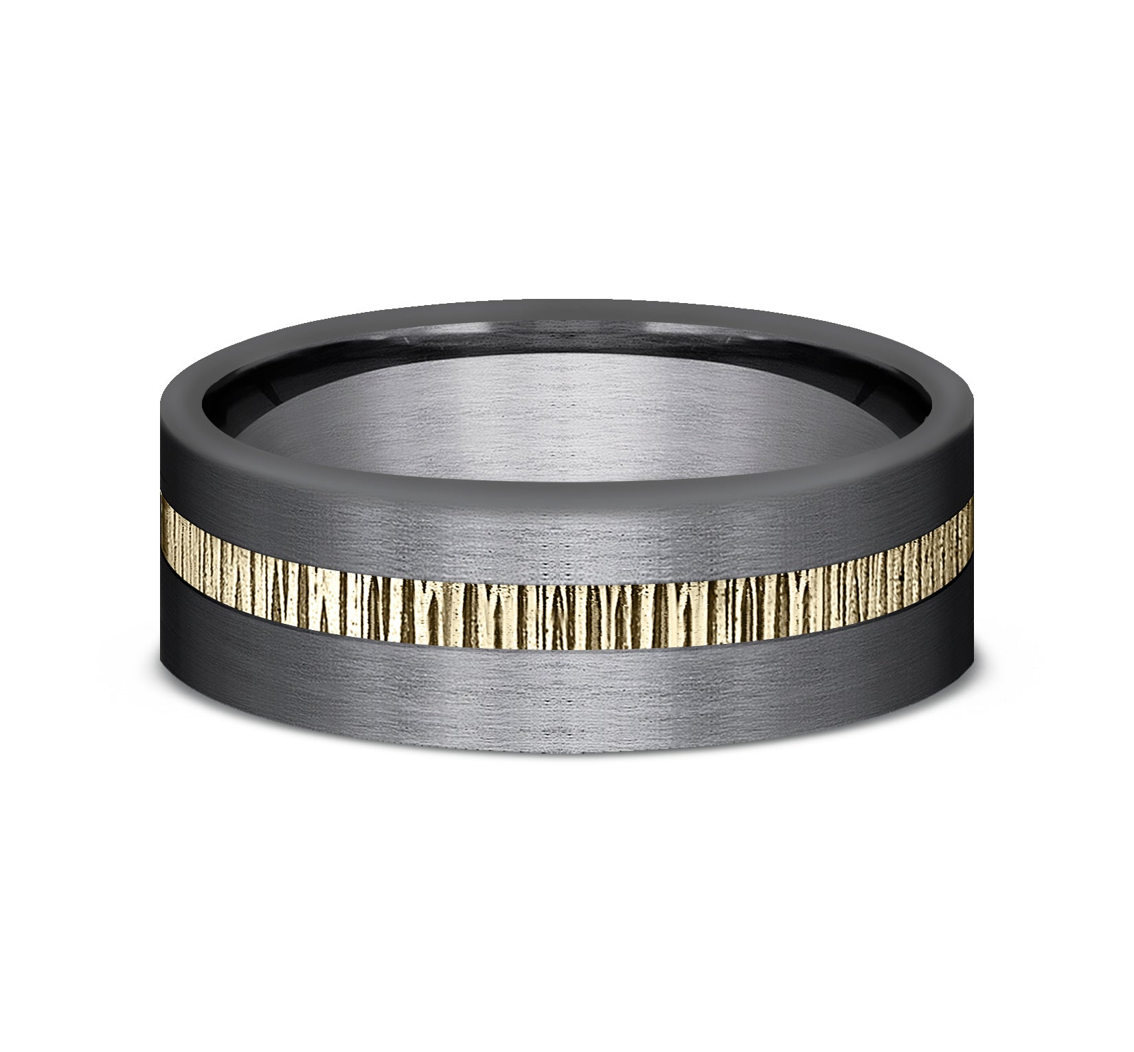 THE PHANTOM 7mm, Comfort fit, Darkened Tantalum and 14K Yellow Gold, Textured offset stripe
