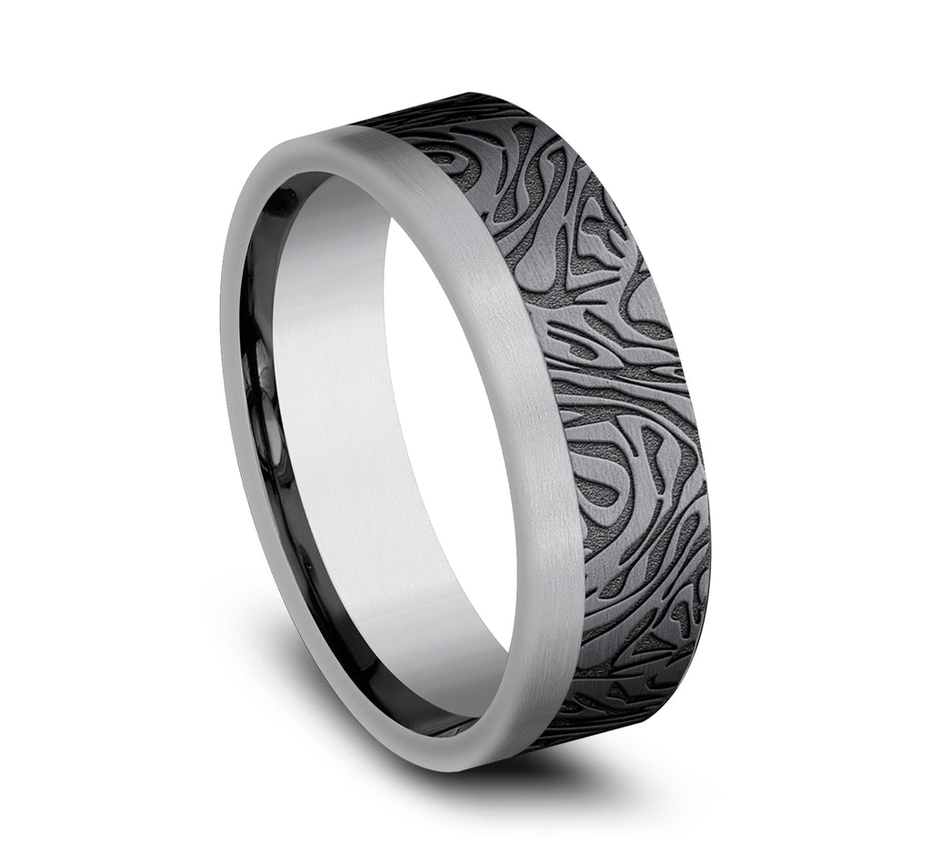 THE WARRIOR 7mm, Comfort fit, Grey and Darkened Tantalum, Faux mokume pattern