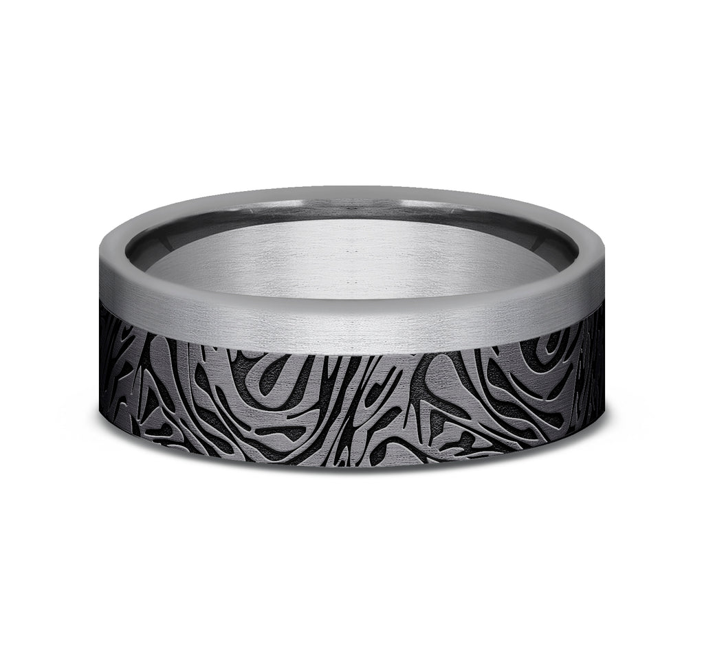 THE WARRIOR 7mm, Comfort fit, Grey and Darkened Tantalum, Faux mokume pattern