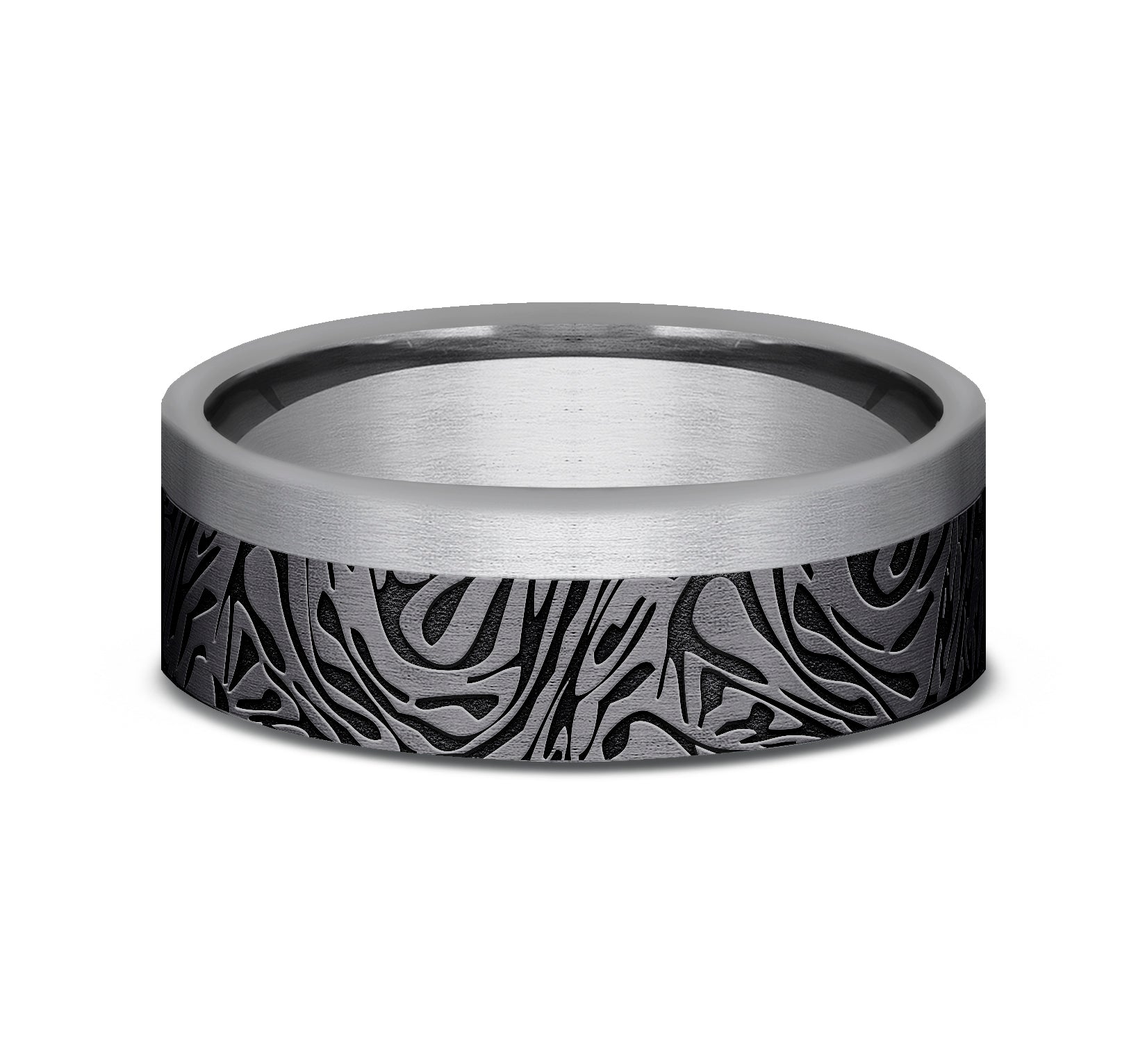 THE WARRIOR 7mm, Comfort fit, Grey and Darkened Tantalum, Faux mokume pattern