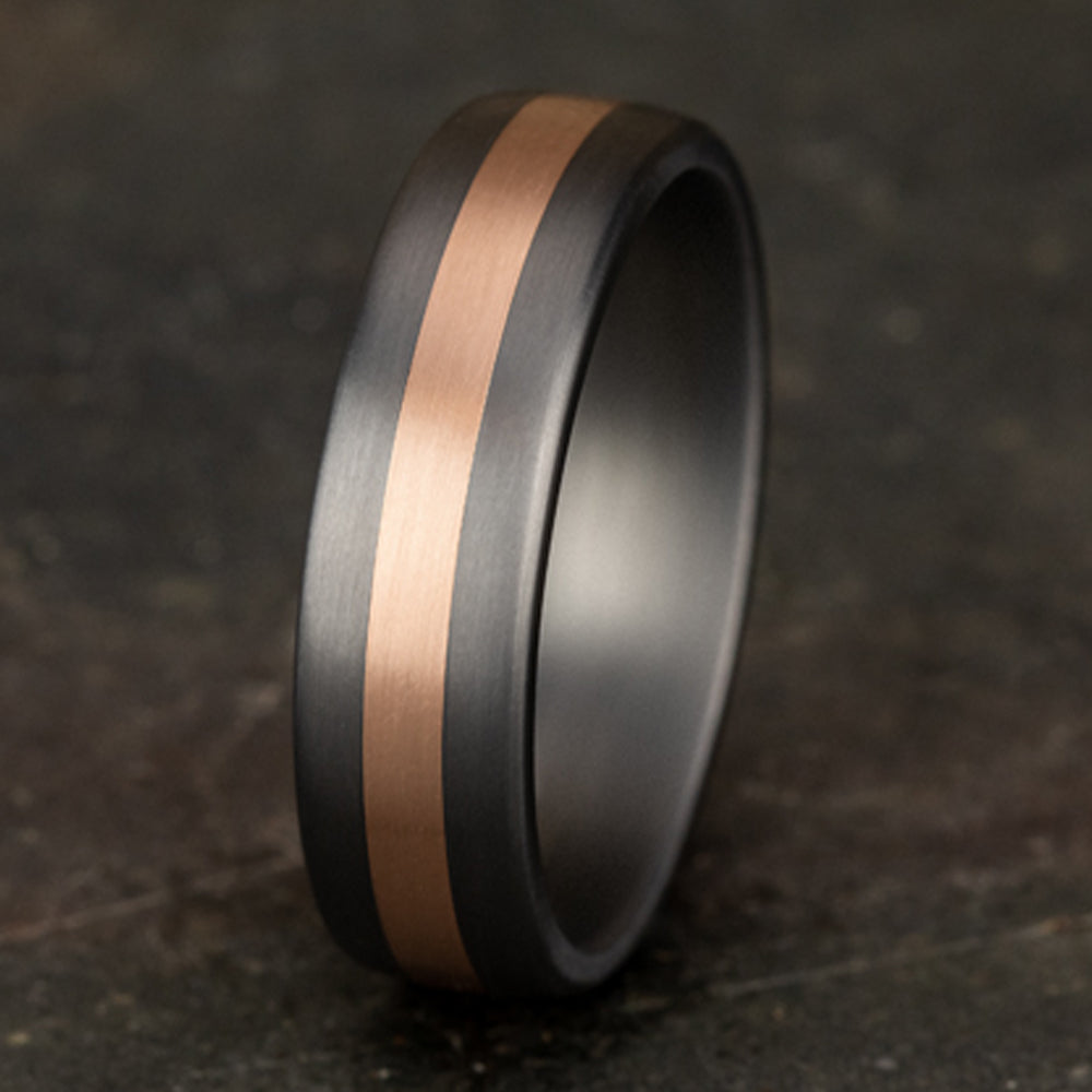 THE DEFENDER 6.5mm,, Grey Tantalum and 14K Rose Gold, Satin finish with center stripe