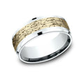 THE LEGEND 8mm, Comfort fit, 14K White and Yellow Gold, Fractured rock pattern, polished bevel edges