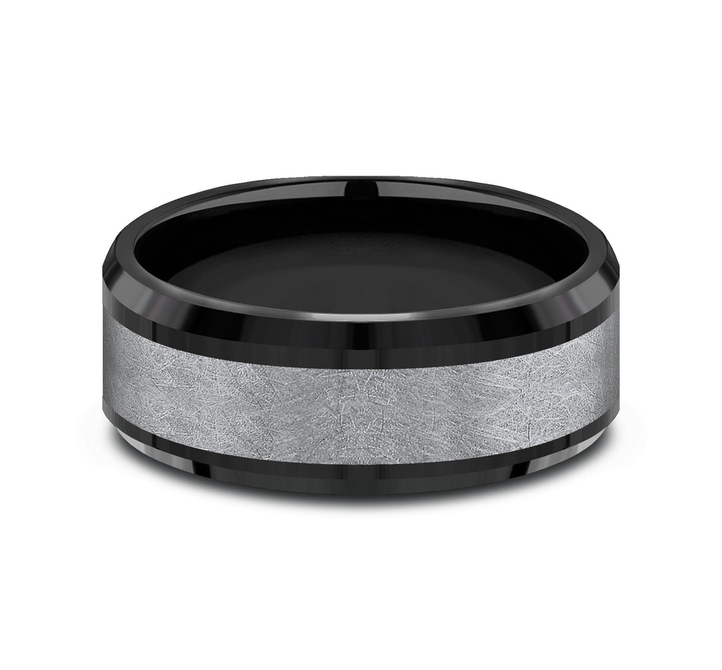 THE KNIGHT 8mm, Comfort fit, Black Titanium and Grey Tantalum , Swirl center, polished drop bevel edges