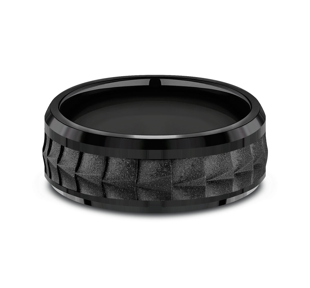 THE DUNDEE 8mm, Comfort fit, Black Titanium, Crocodile skin patterned center, polished bevel edges