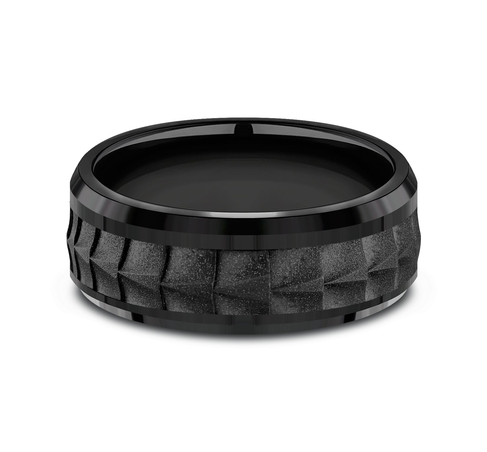 THE DUNDEE 8mm, Comfort fit, Black Titanium, Crocodile skin patterned center, polished bevel edges