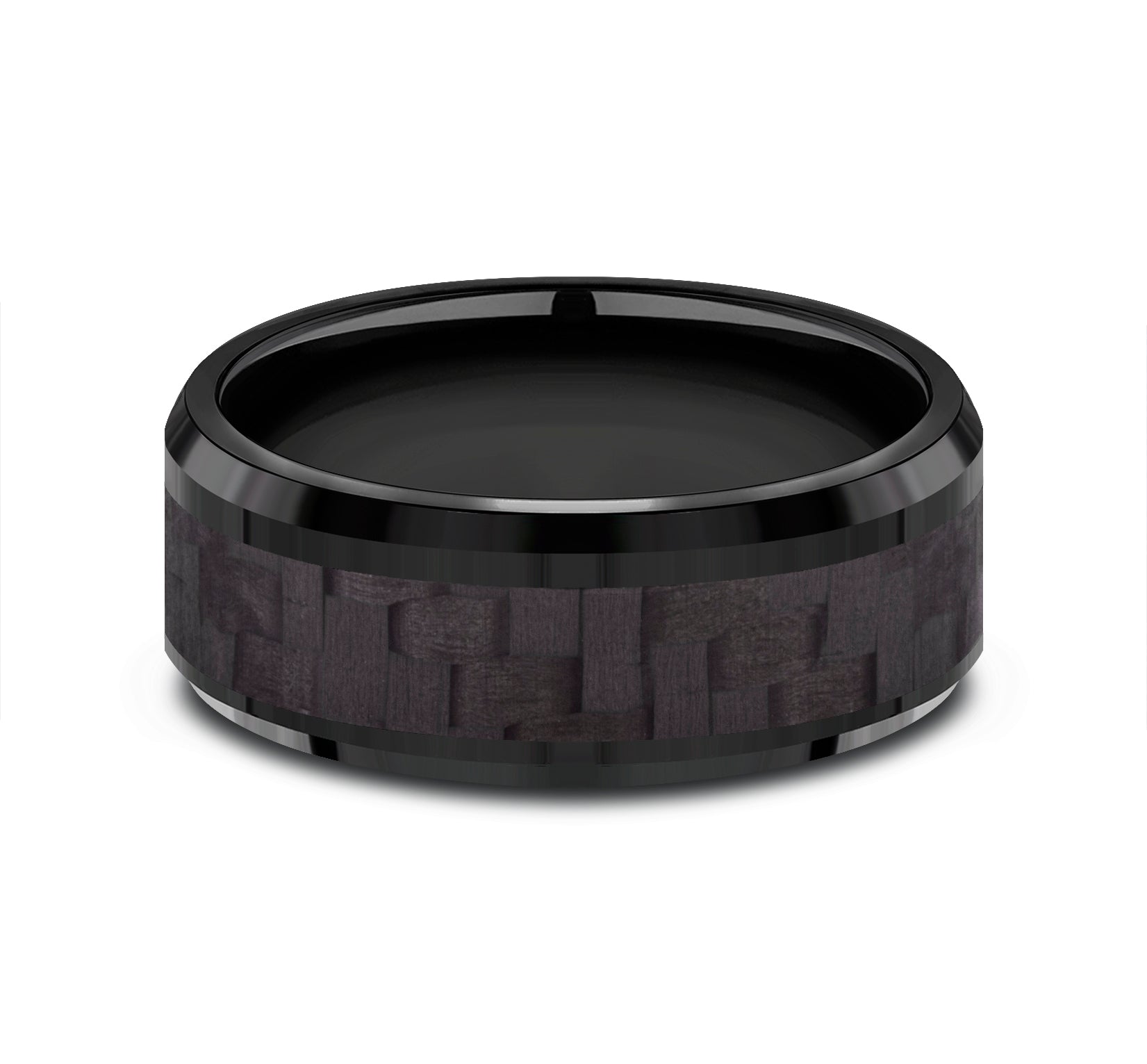 THE SENNA 8mm, Comfort fit, Black Titanium and Black Carbon Fiber, Twilled Carbon Fiber pattern, polished bevel edges