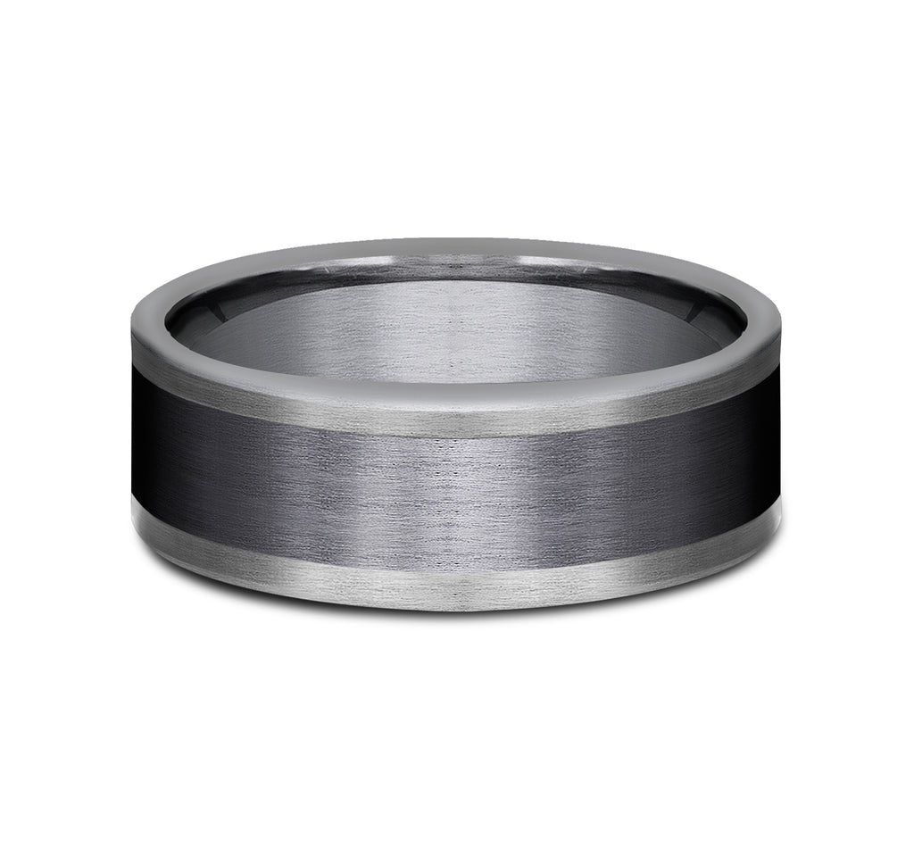 THE DUKE 8mm, Comfort fit, Grey Tantalum and Black Titanium, Satin center, straight edges