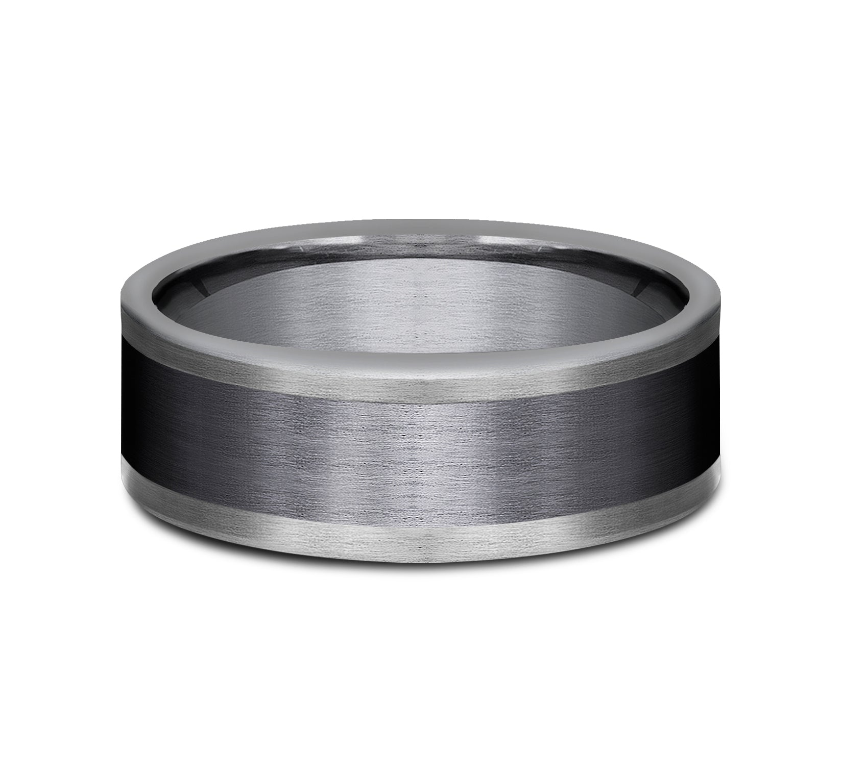 THE DUKE 8mm, Comfort fit, Grey Tantalum and Black Titanium, Satin center, straight edges