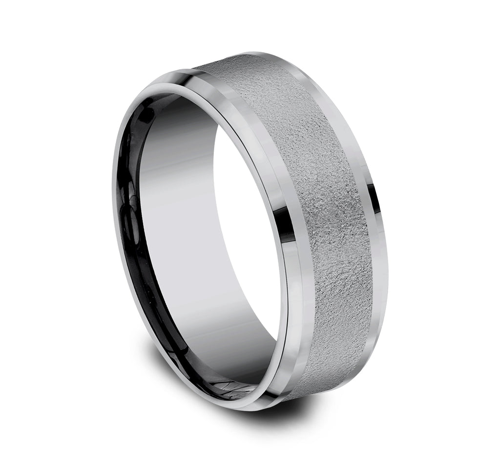 THE ADMIRAL 8mm, Comfort fit, Grey Tantalum, Wire brush center, drop bevel edges