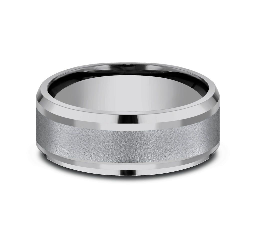 THE ADMIRAL 8mm, Comfort fit, Grey Tantalum, Wire brush center, drop bevel edges
