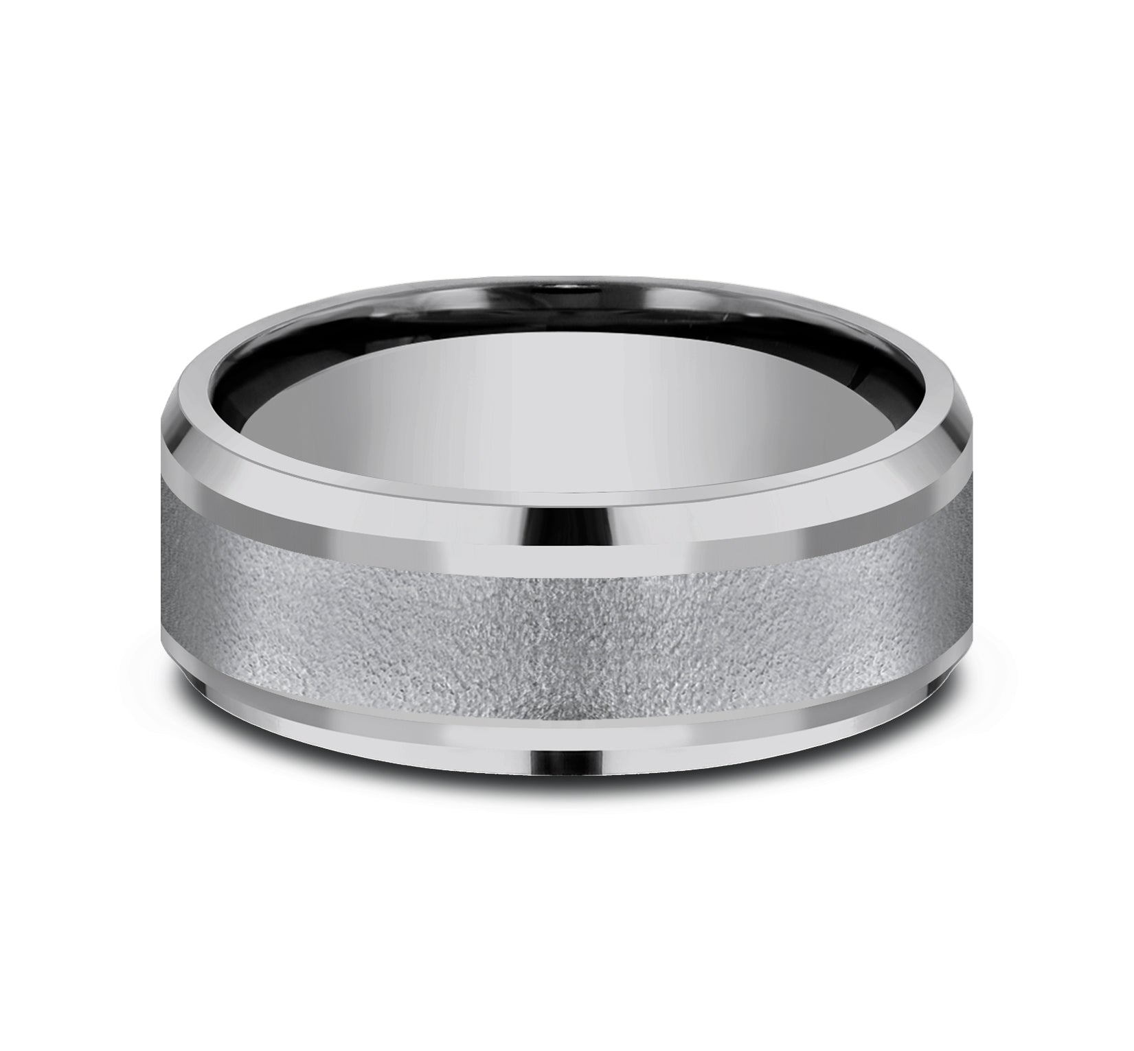 THE ADMIRAL 8mm, Comfort fit, Grey Tantalum, Wire brush center, drop bevel edges