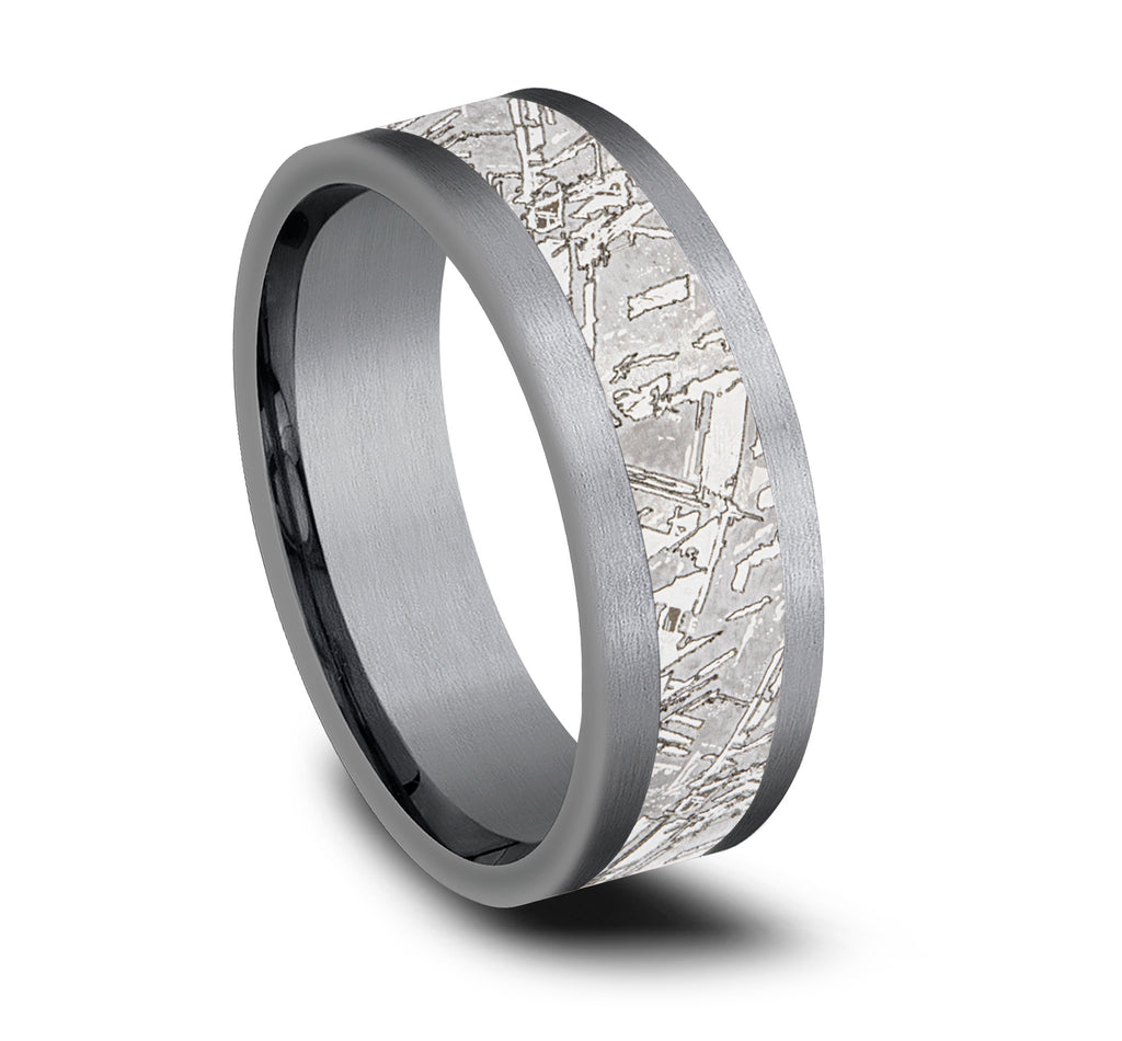 THE MATRIX 8mm, Comfort fit, Grey Tantalum, Meteorite patterned center, straight edges