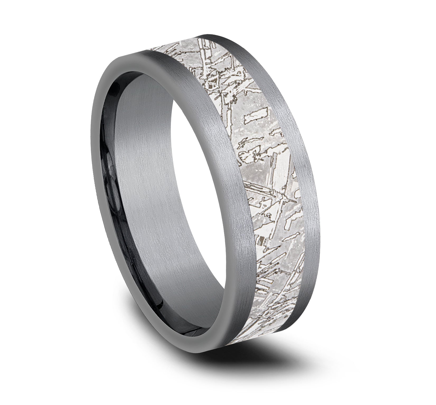THE MATRIX 8mm, Comfort fit, Grey Tantalum, Meteorite patterned center, straight edges