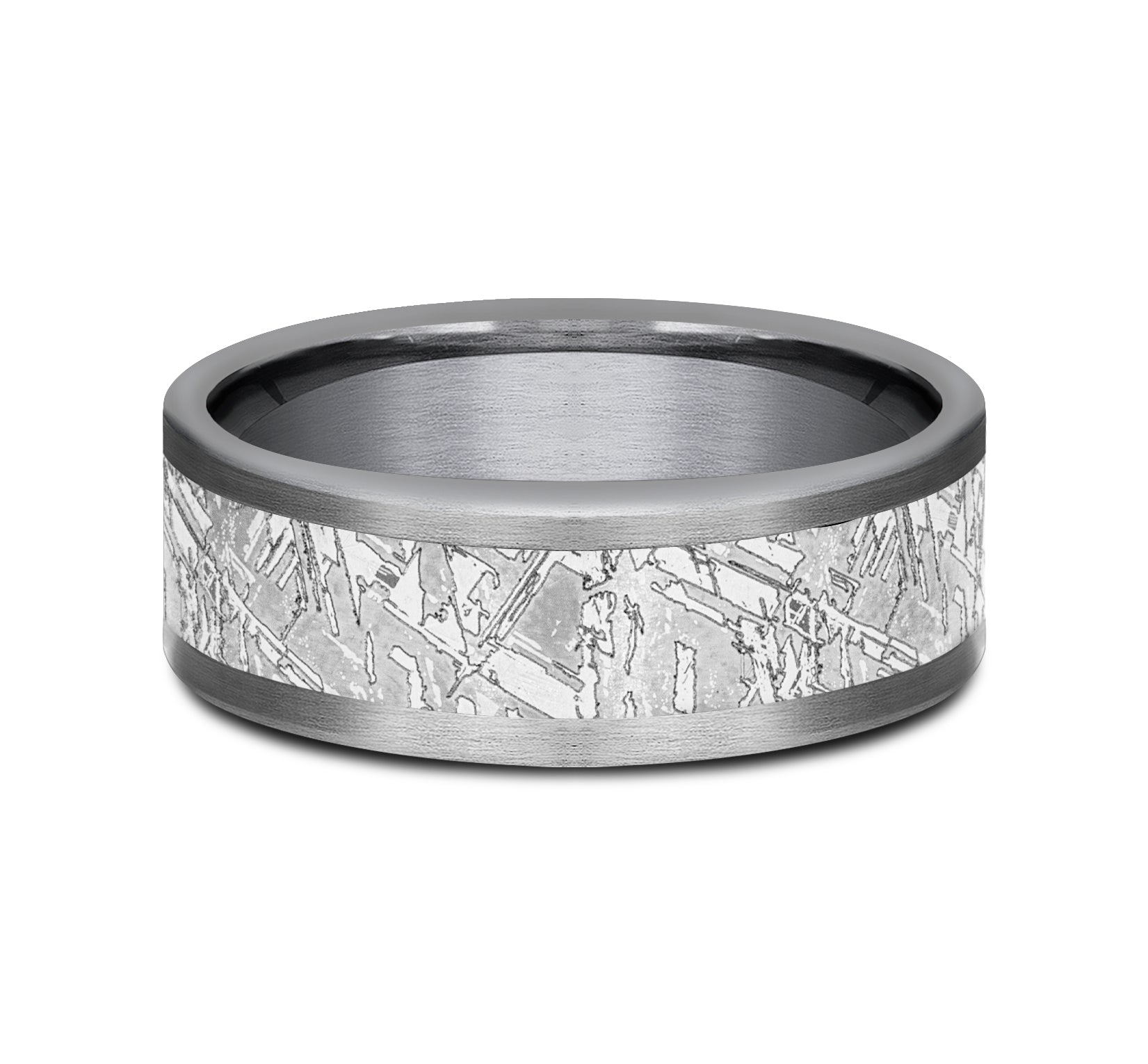 THE MATRIX 8mm, Comfort fit, Grey Tantalum, Meteorite patterned center, straight edges