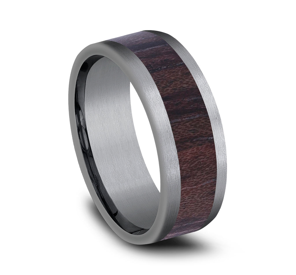 THE MAKER 8mm, Comfort fit, Grey Tantalum and Wood, Wooden center