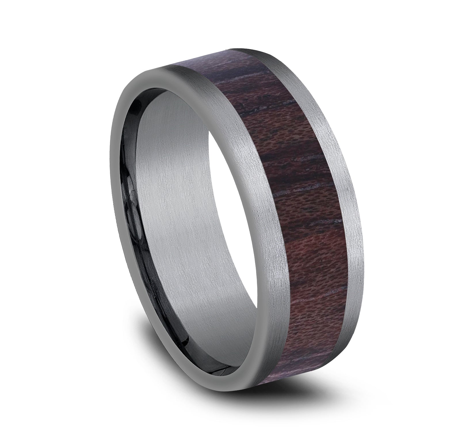 THE MAKER 8mm, Comfort fit, Grey Tantalum and Wood, Wooden center