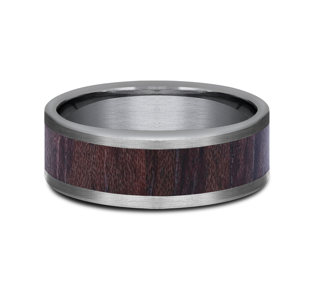 THE MAKER 8mm, Comfort fit, Grey Tantalum and Wood, Wooden center